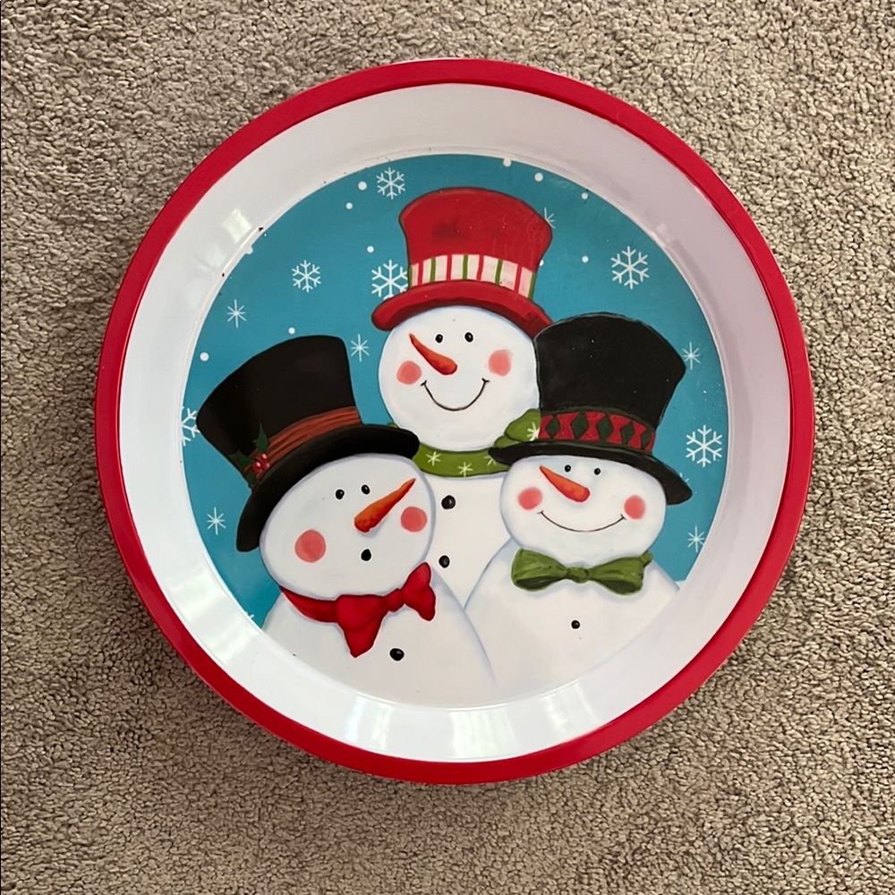 Festive Snowman Holiday Tray - Red and White